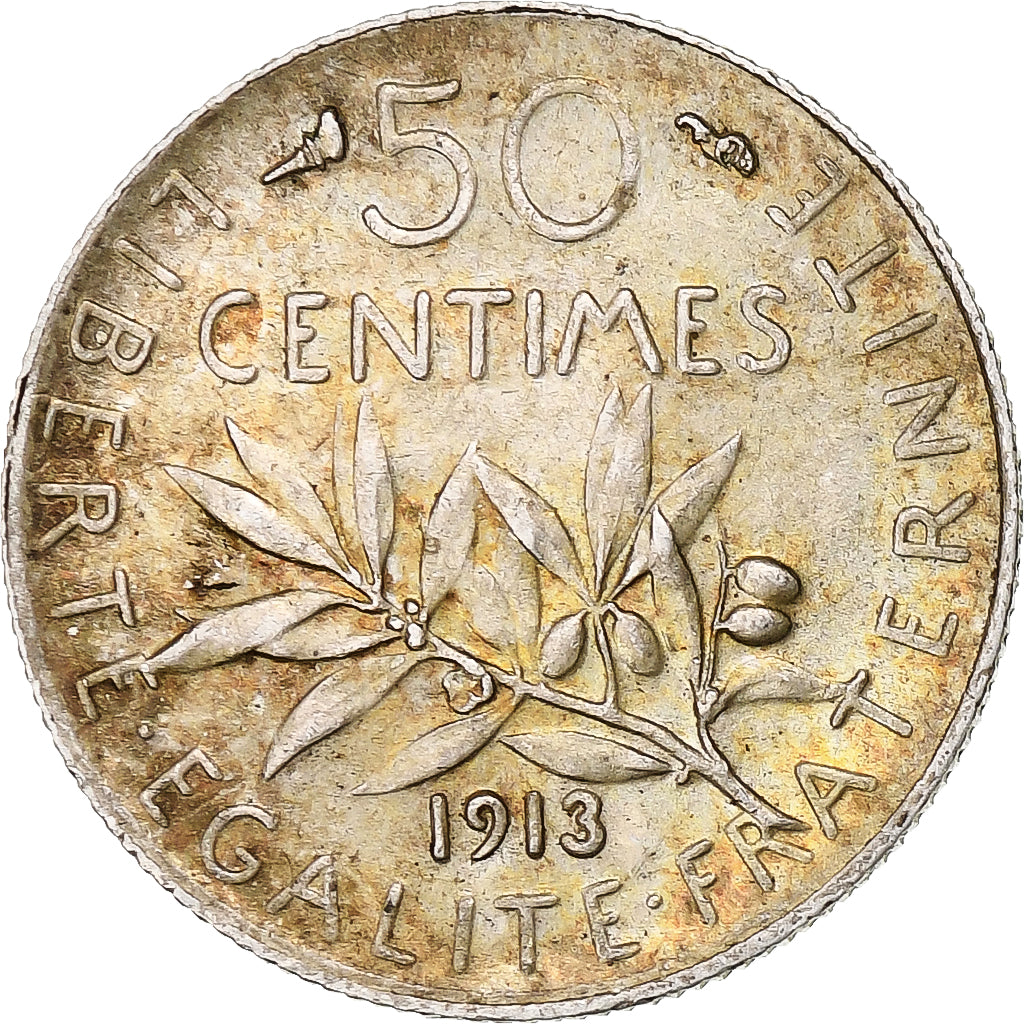 France, 50 Centimes, Semeuse, 1913, Paris, Silver, MS(60-62), Gadoury:420