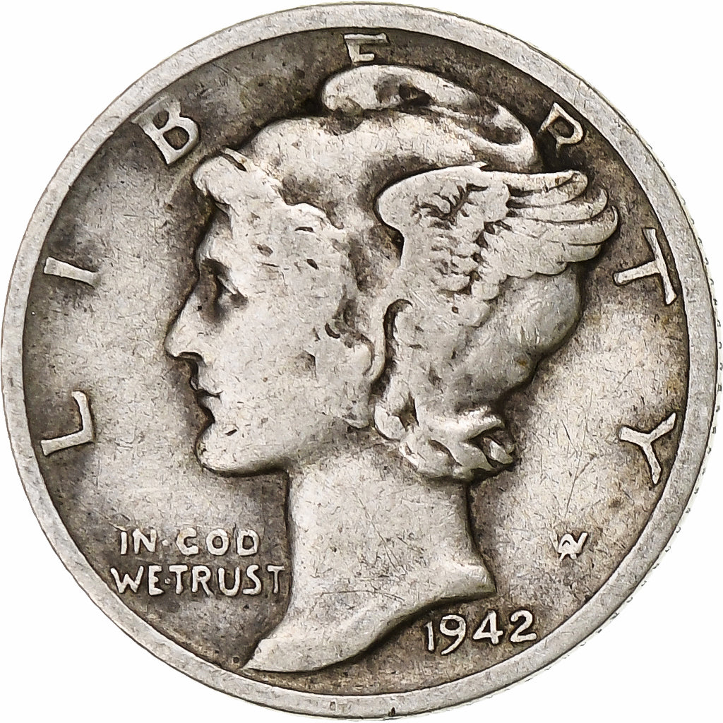United States, Dime, Mercury Dime, 1942, Denver, Silver, VF(30-35), KM:140