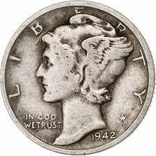 United States, Dime, Mercury Dime, 1942, Denver, Silver, VF(30-35), KM:140