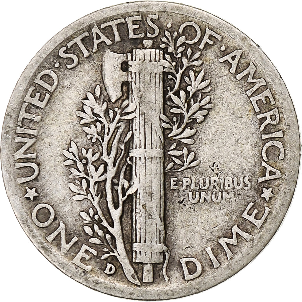 United States, Dime, Mercury Dime, 1942, Denver, Silver, VF(30-35), KM:140