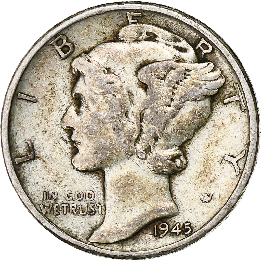 Stati Uniti, Dime, Mercury Dime, 1945, Philadelphia, Argento, BB, KM:140