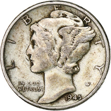 Stati Uniti, Dime, Mercury Dime, 1945, Philadelphia, Argento, BB, KM:140