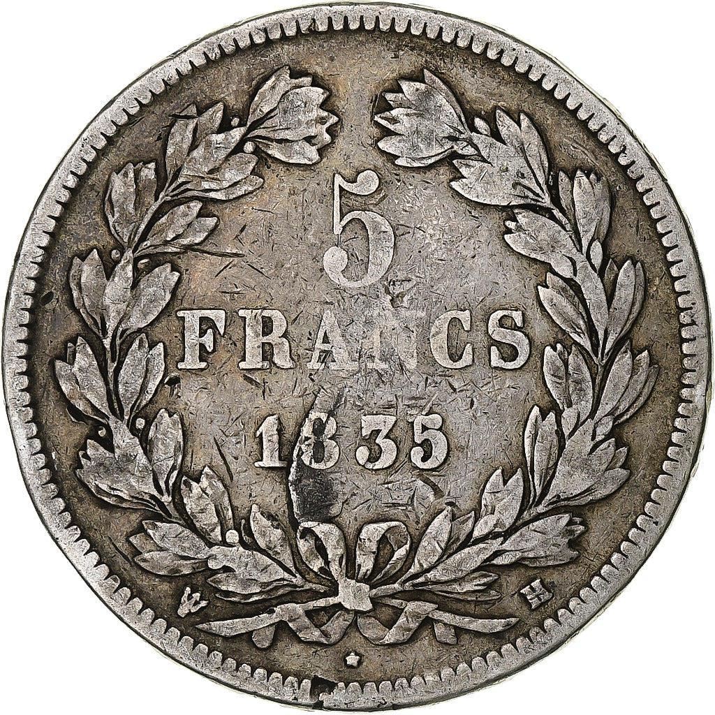 Francia, 5 Francs, Louis-Philippe, 1835, La Rochelle, Plata, BC+, Gadoury:678
