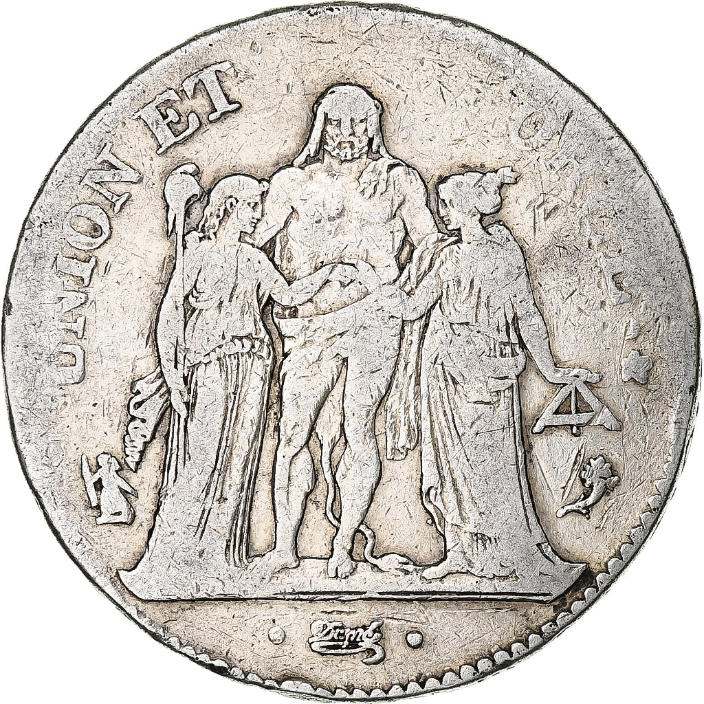 França, 5 Francs, Hercule, AN 4, Paris, Prata, F(12-15), Gadoury:563, KM:639.1