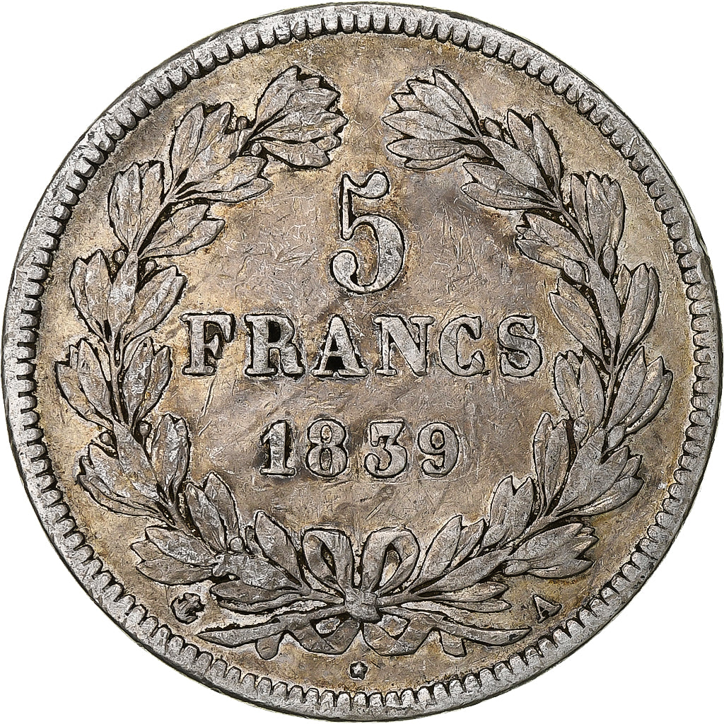 França, 5 Francs, Louis-Philippe, 1839, Paris, Prata, VF(20-25), Gadoury:678