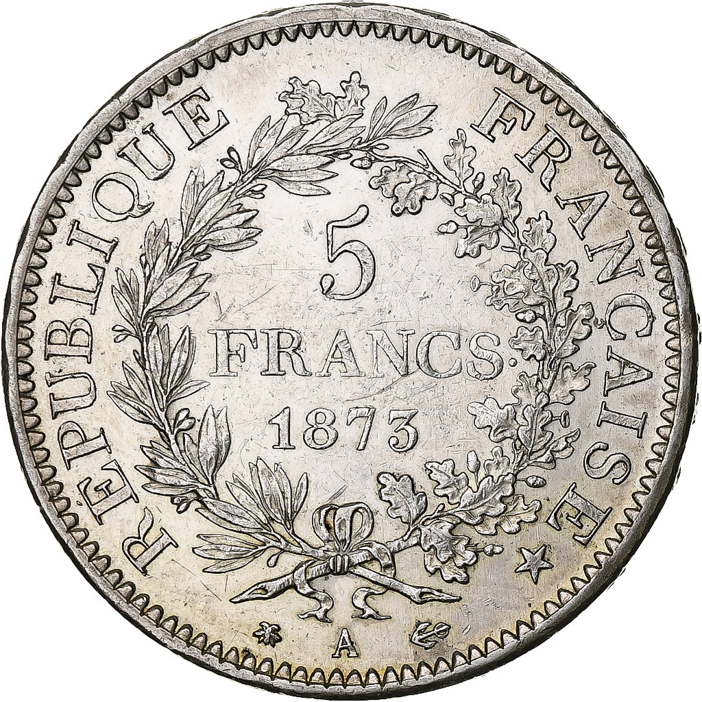France, 5 Francs, Hercule, 1873, Paris, Silver, MS(60-62), Gadoury:745a