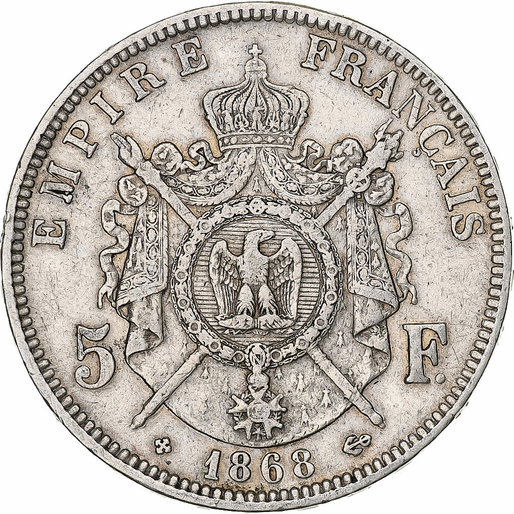 France, Napoleon III, 5 Francs, 1868, Strasbourg, Silver, VF(30-35), Gadoury:739