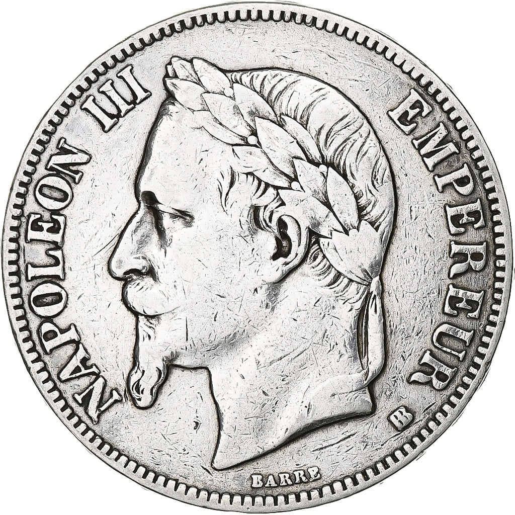 Francja, Napoleon III, 5 Francs, 1868, Strasbourg, Srebro, VF(30-35)