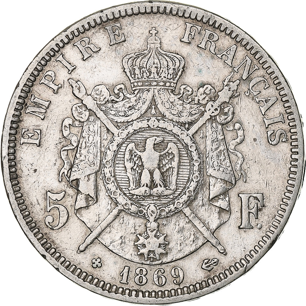 Francia, 5 Francs, Napoléon III, 1869, Strasbourg, Argento, MB, Gadoury:739