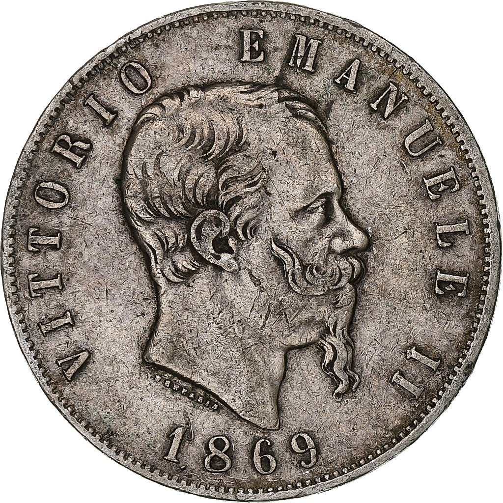 Italia, Vittorio Emanuele II, 5 Lire, 1869, Milan, Argento, MB, KM:8.3