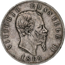 Italië, Vittorio Emanuele II, 5 Lire, 1869, Milan, Zilver, FR, KM:8.3