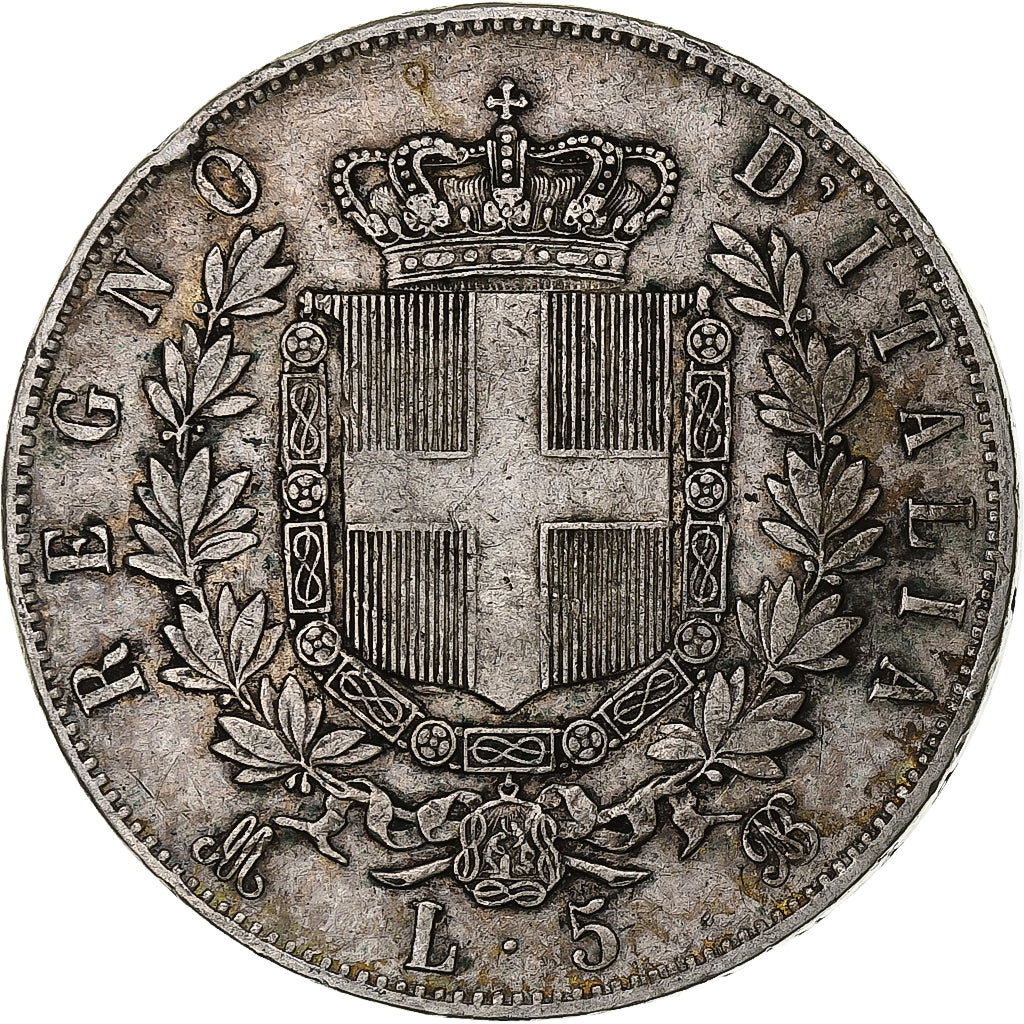 Italia, Vittorio Emanuele II, 5 Lire, 1869, Milan, Argento, MB, KM:8.3