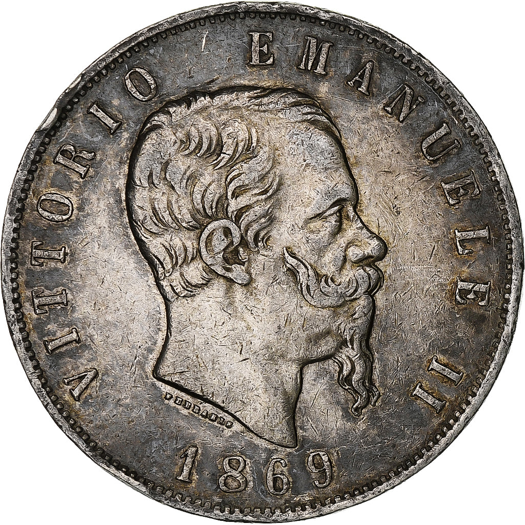 Italy, Vittorio Emanuele II, 5 Lire, 1869, Milan, Silver, VF(30-35), KM:8.3