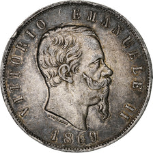 Italy, Vittorio Emanuele II, 5 Lire, 1869, Milan, Silver, VF(30-35), KM:8.3