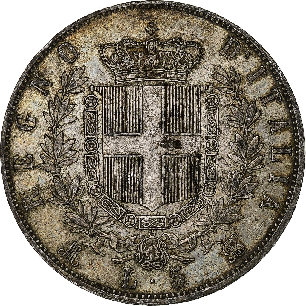 Italia, Vittorio Emanuele II, 5 Lire, 1869, Milan, Argento, BB, KM:8.3