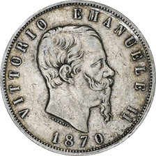 Italia, Vittorio Emanuele II, 5 Lire, 1870, Milan, Argento, MB, KM:8.3