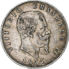 Itália, Vittorio Emanuele II, 5 Lire, 1871, Milan, Prata, VF(30-35), KM:8.3