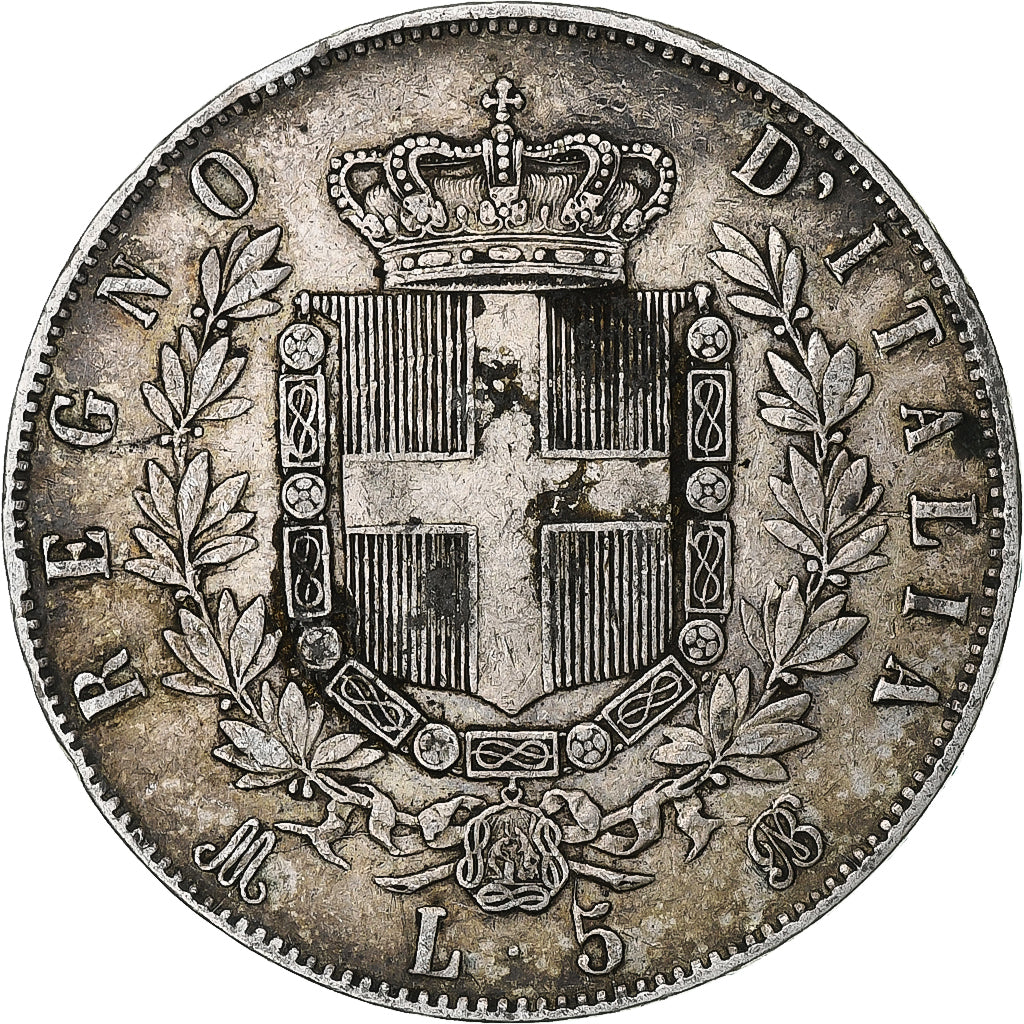 Itália, Vittorio Emanuele II, 5 Lire, 1871, Milan, Prata, VF(30-35), KM:8.3