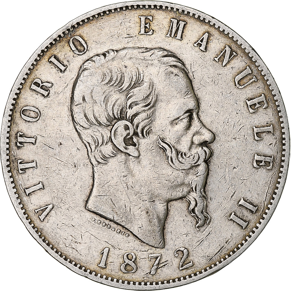 Italia, Vittorio Emanuele II, 5 Lire, 1872, Milan, Argento, MB, KM:8.3