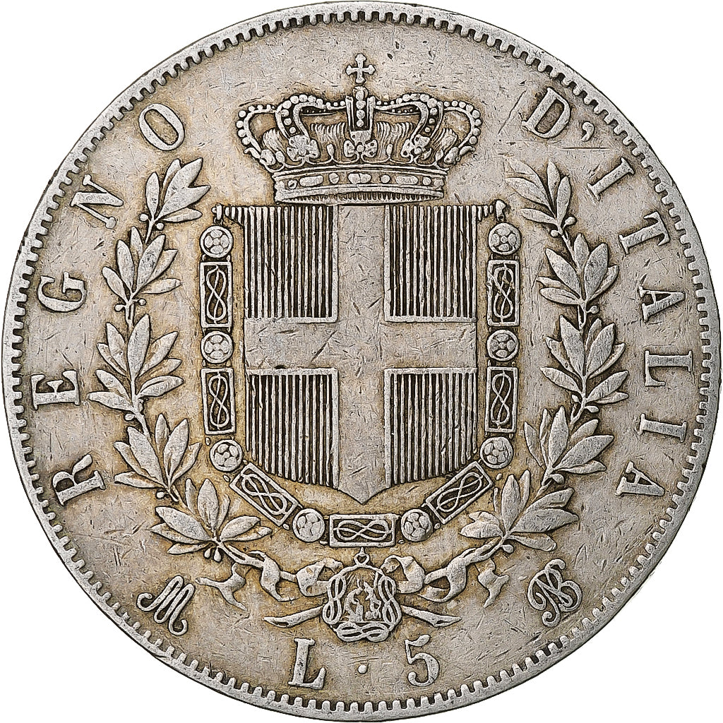 Italia, Vittorio Emanuele II, 5 Lire, 1872, Milan, Argento, MB, KM:8.3