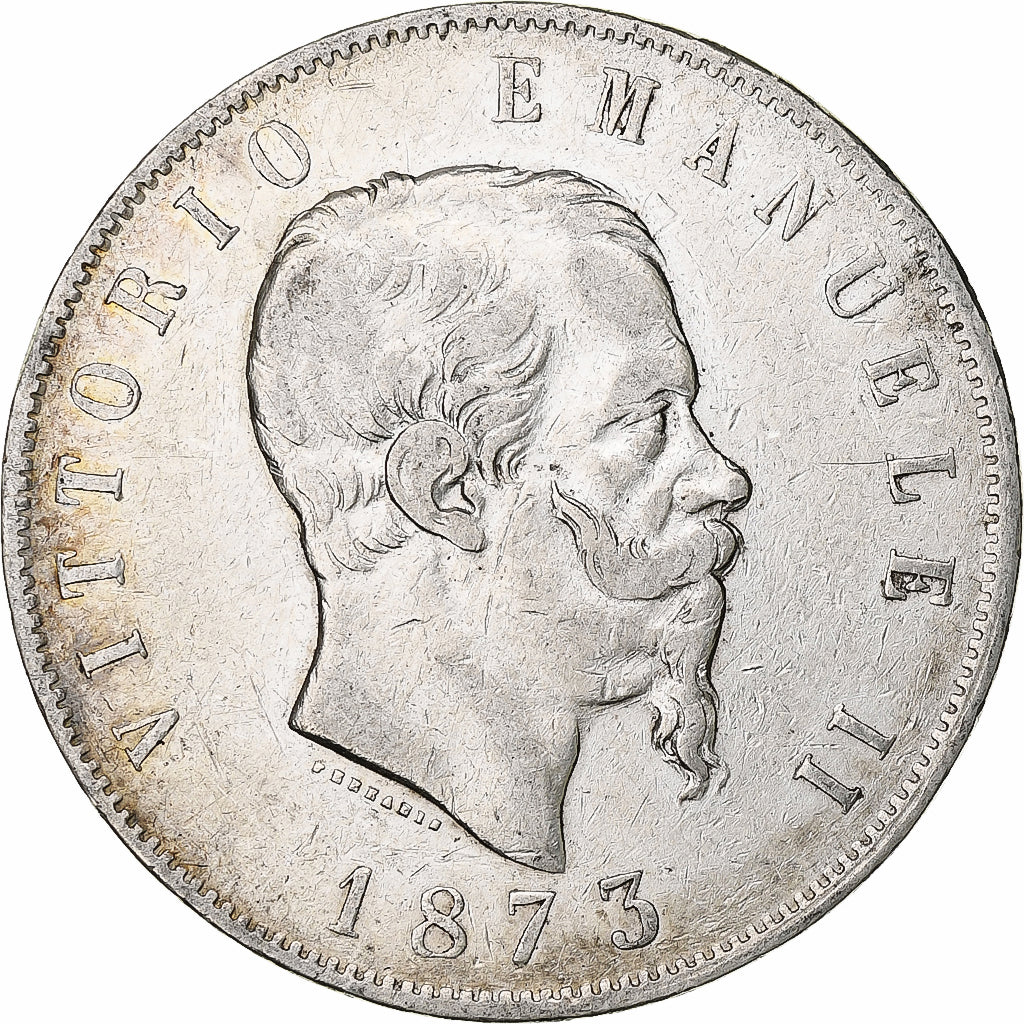 Italy, Vittorio Emanuele II, 5 Lire, 1873, Milan, Silver, VF(20-25), KM:8.3