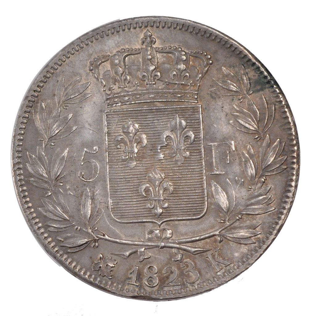 Louis XVIII, 5 Francs, Buste nu, 1823 K, PCGS MS63