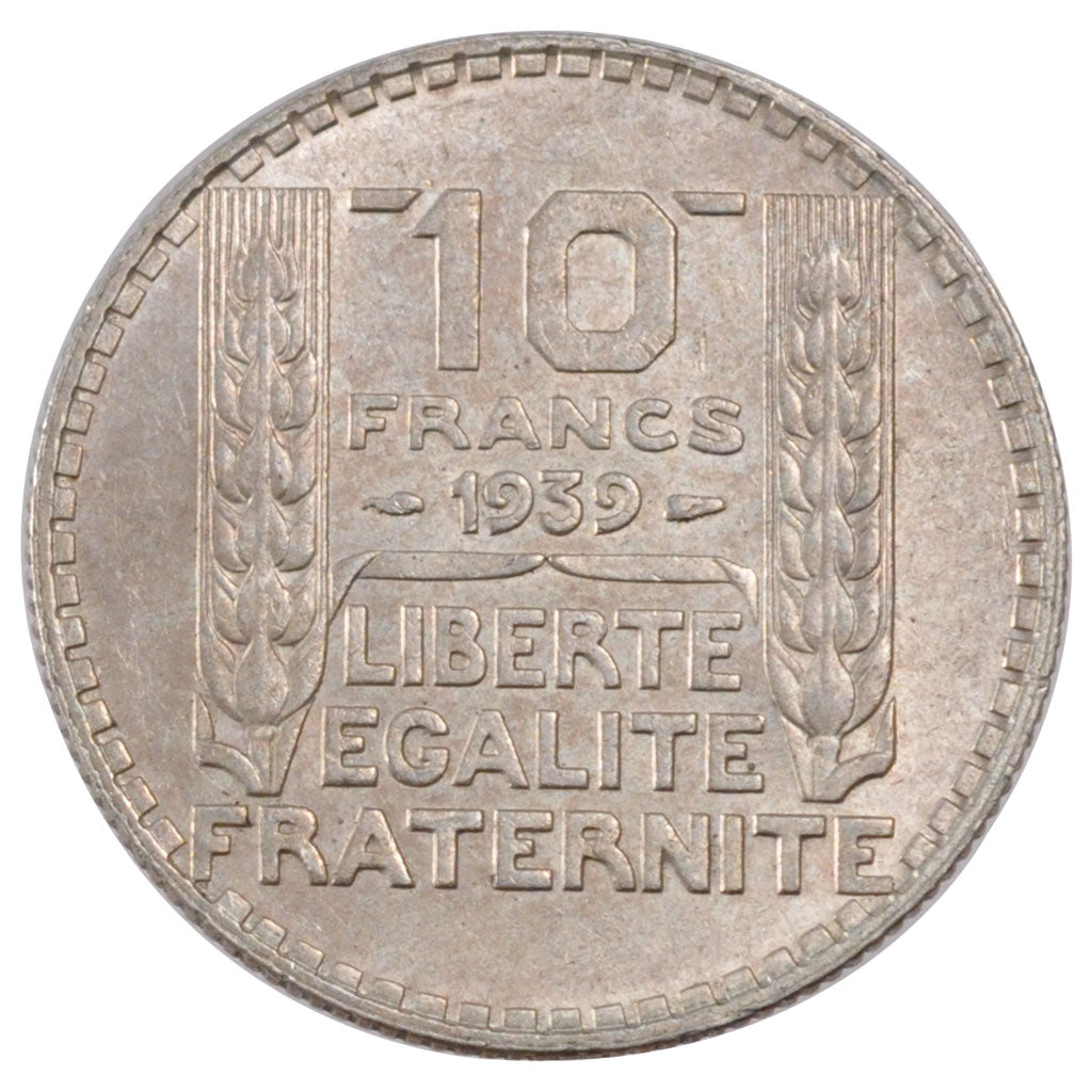 FRANCE, Turin, 10 Francs, 1939, Paris, KM #878, AU(55-58), Silver, 28, Gadoury..