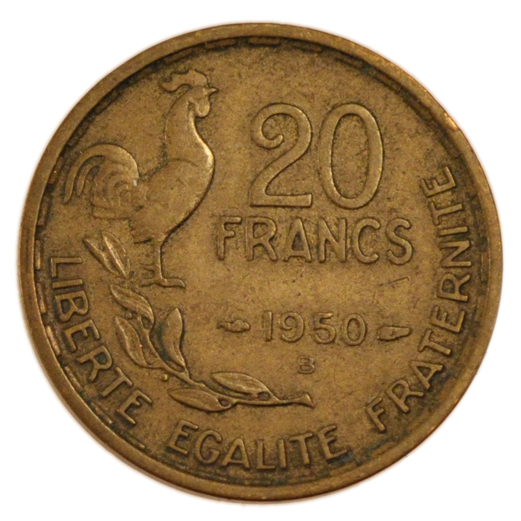 FRANCE, 20 Francs, 1950, Beaumont le Roger, EF(40-45), Aluminium-Bronze,...