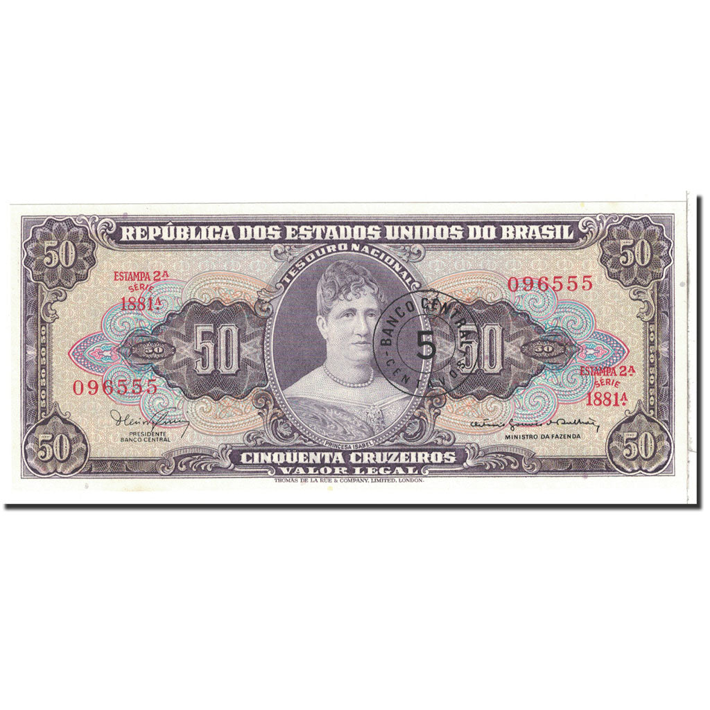 Banknote, Brazil, 5 Centavos on 50 Cruzeiros, 1966, Undated, KM:184b, UNC(65-70)