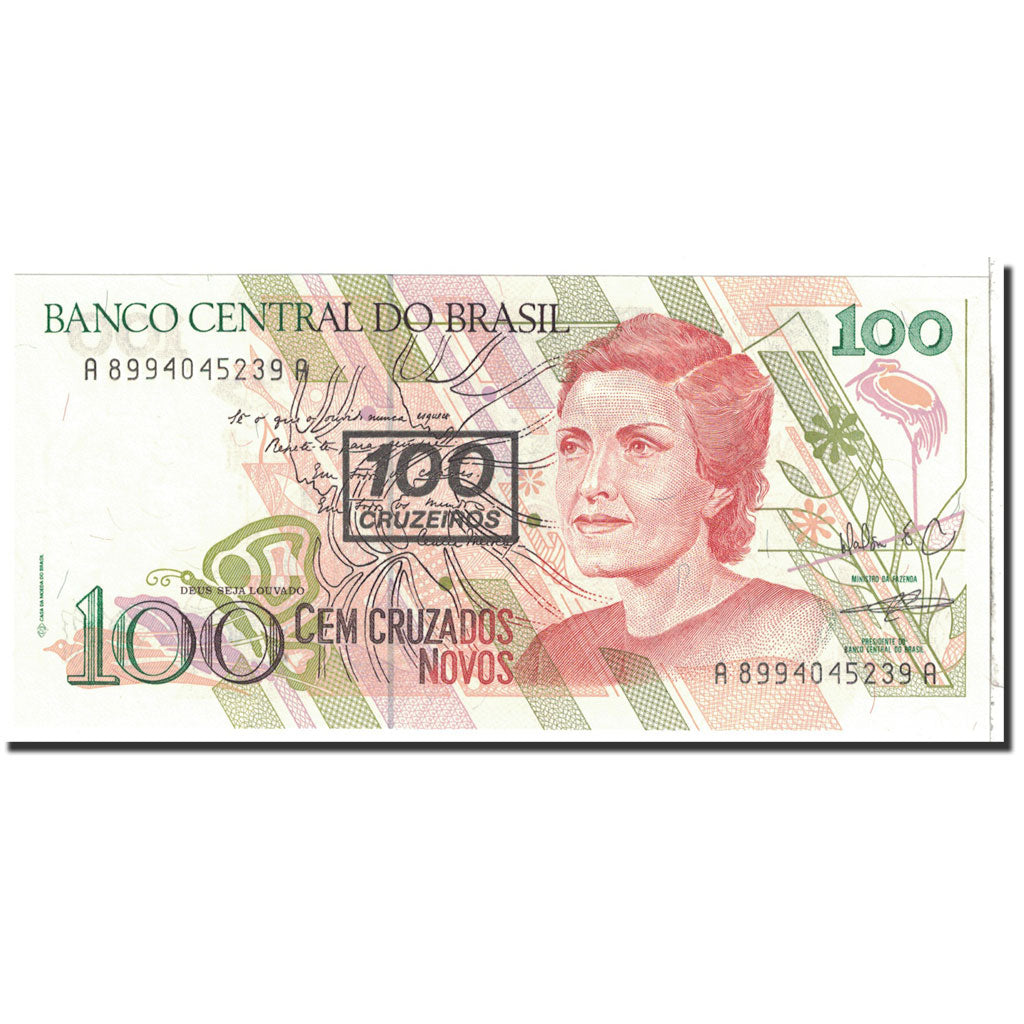 Billet, Brésil, 100 Cruzeiros on 100 Cruzados Novos, 1990, Undated, KM:224b