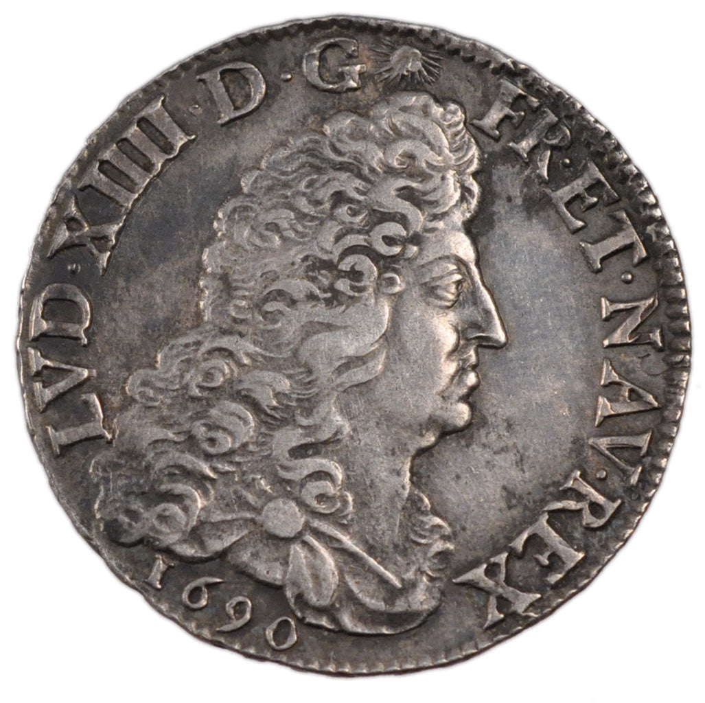 FRANCE, 1/2 Écu aux 8 L, 1/2 Ecu, 1690, Amiens, MS(60-62), Silver, Gadoury #184,