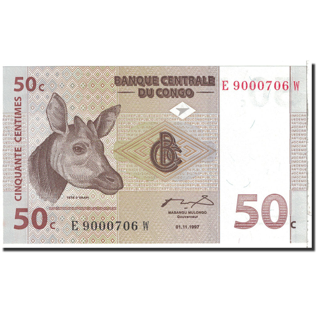 Banknote, Congo Democratic Republic, 50 Centimes, 1997, 1997-11-01, KM:84a