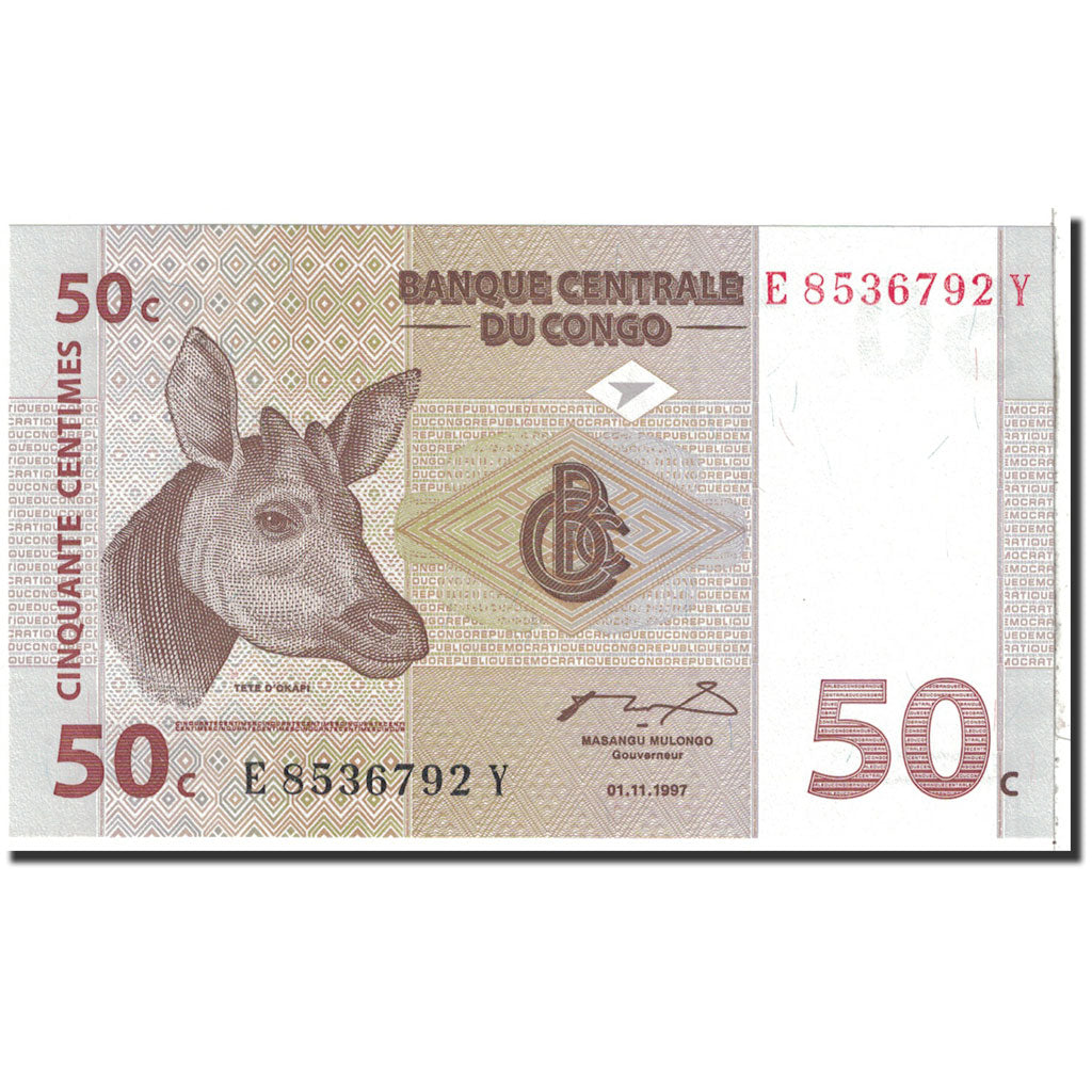 Banknote, Congo Democratic Republic, 50 Centimes, 1997, 1997-11-01, KM:84a