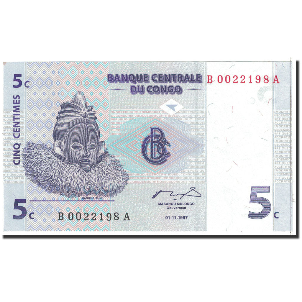 Banknote, Congo Democratic Republic, 5 Centimes, 1997, 1997-11-01, KM:81a