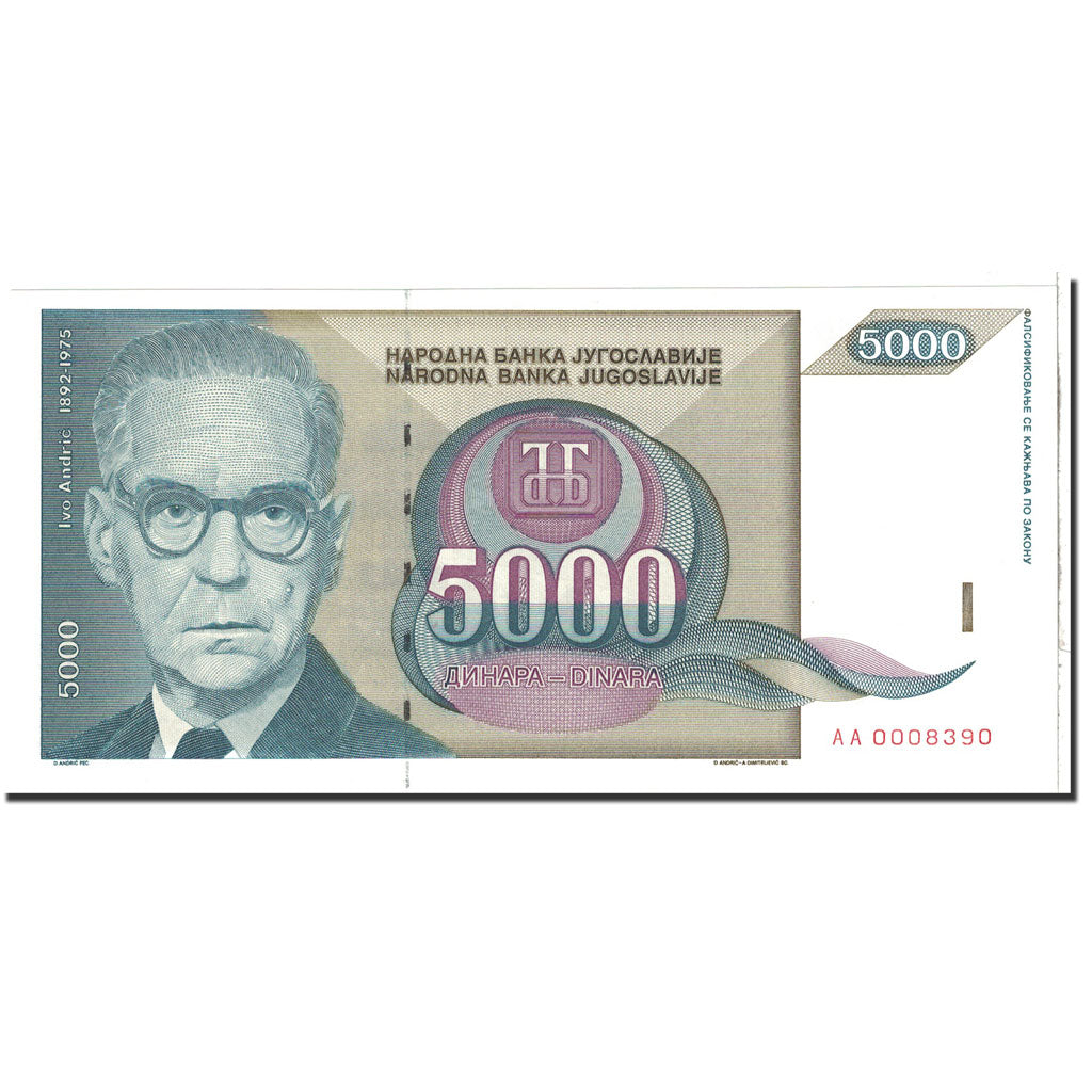 Banknote, Yugoslavia, 5000 Dinara, 1992, Undated, KM:115, UNC(65-70)