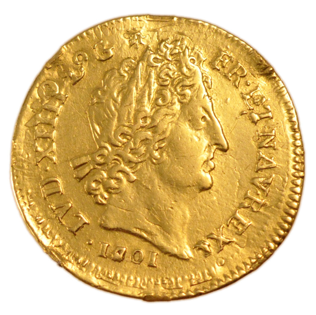 FRANCE, Louis d'or aux 8 L et aux insignes, Louis d'Or, 1701, Lyons, EF(40-45),.