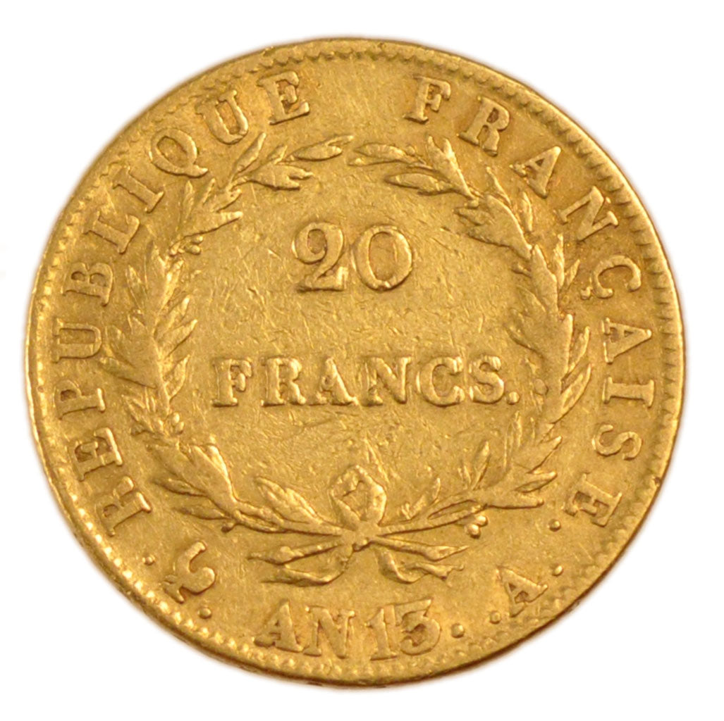 FRANCE, Napoléon I, 20 Francs, 1805, Paris, KM #663.1, VF(30-35), Gold, Gadoury 
