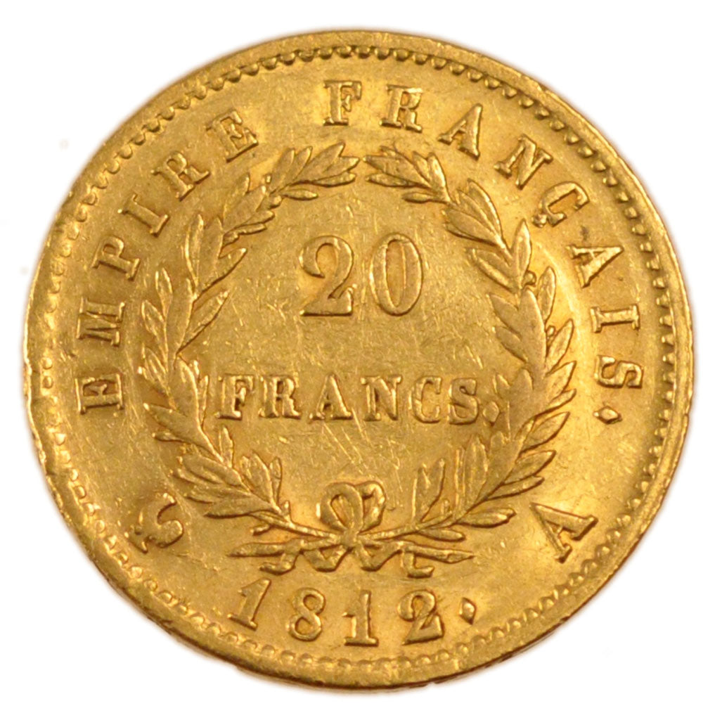 FRANCE, Napoléon I, 20 Francs, 1812, Paris, AU(50-53), Gold, Gadoury #1025, 6.50