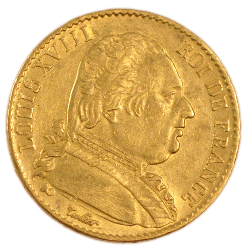 FRANCE, Louis XVIII, 20 Francs, 1815, Paris, KM #706.1, AU(50-53), Gold,...