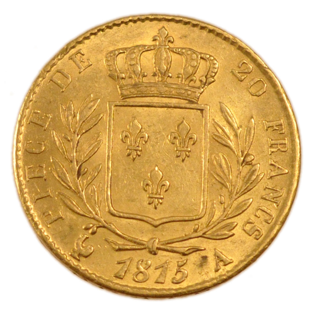 FRANCE, Louis XVIII, 20 Francs, 1815, Paris, KM #706.1, AU(50-53), Gold,...