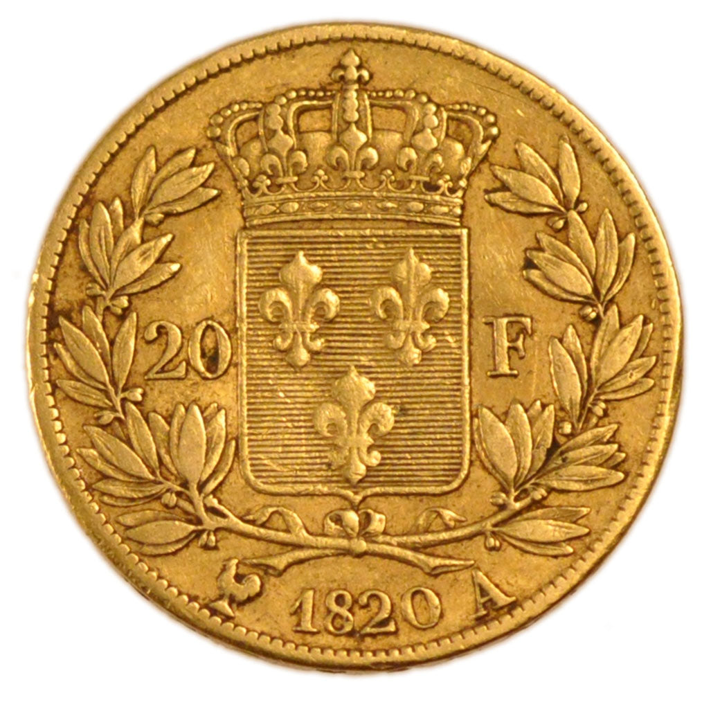 FRANCE, Louis XVIII, 20 Francs, 1820, Paris, KM #712.1, EF(40-45), Gold,...