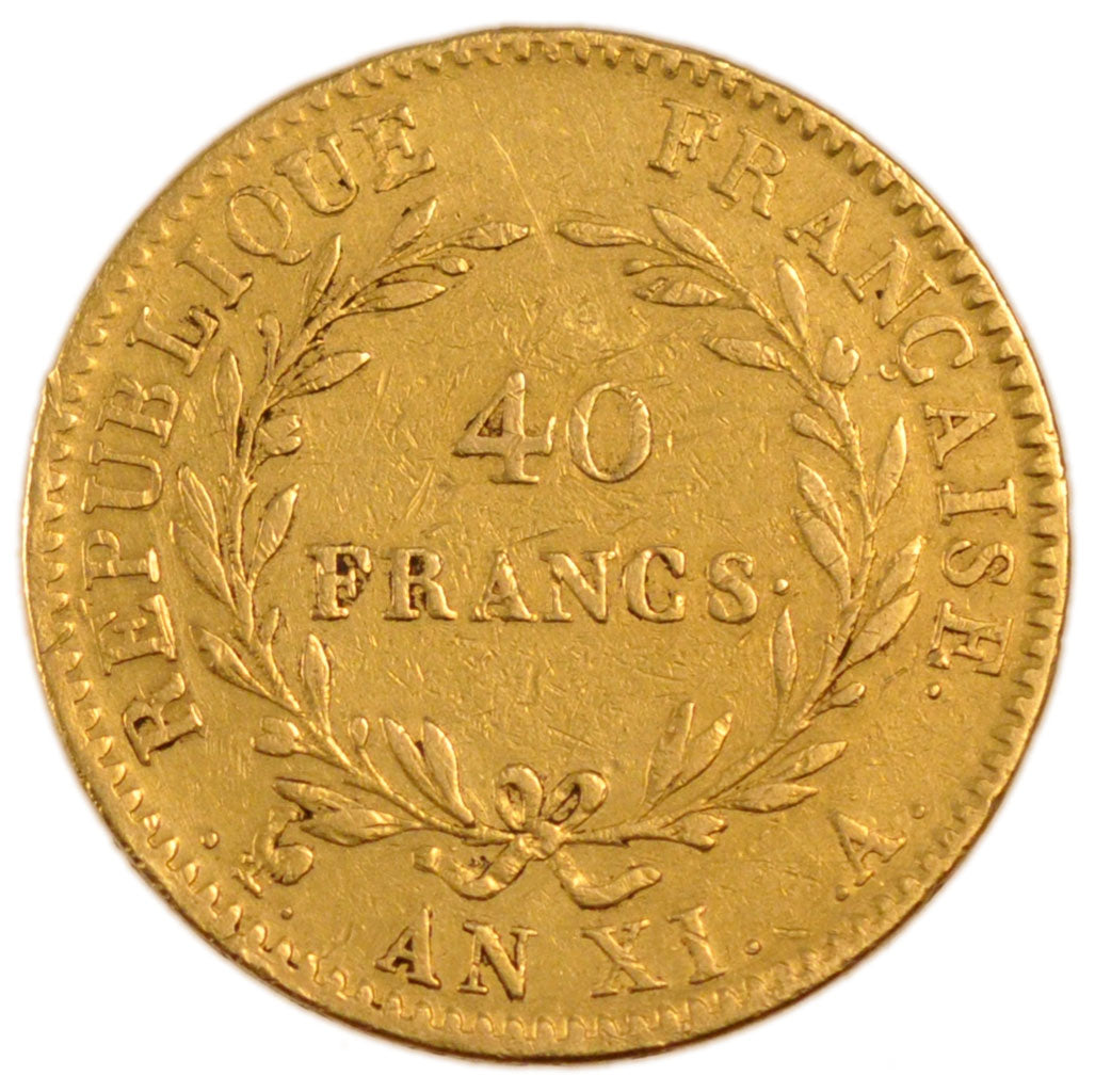 FRANCE, Napoléon I, 40 Francs, 1803, Paris, KM #652, AU(50-53), Gold, Gadoury #.