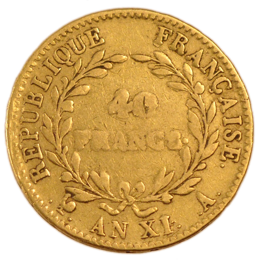 Francia, Napoléon I, 40 Francs, 1803, Paris, MB+, Oro, Gadoury:1080