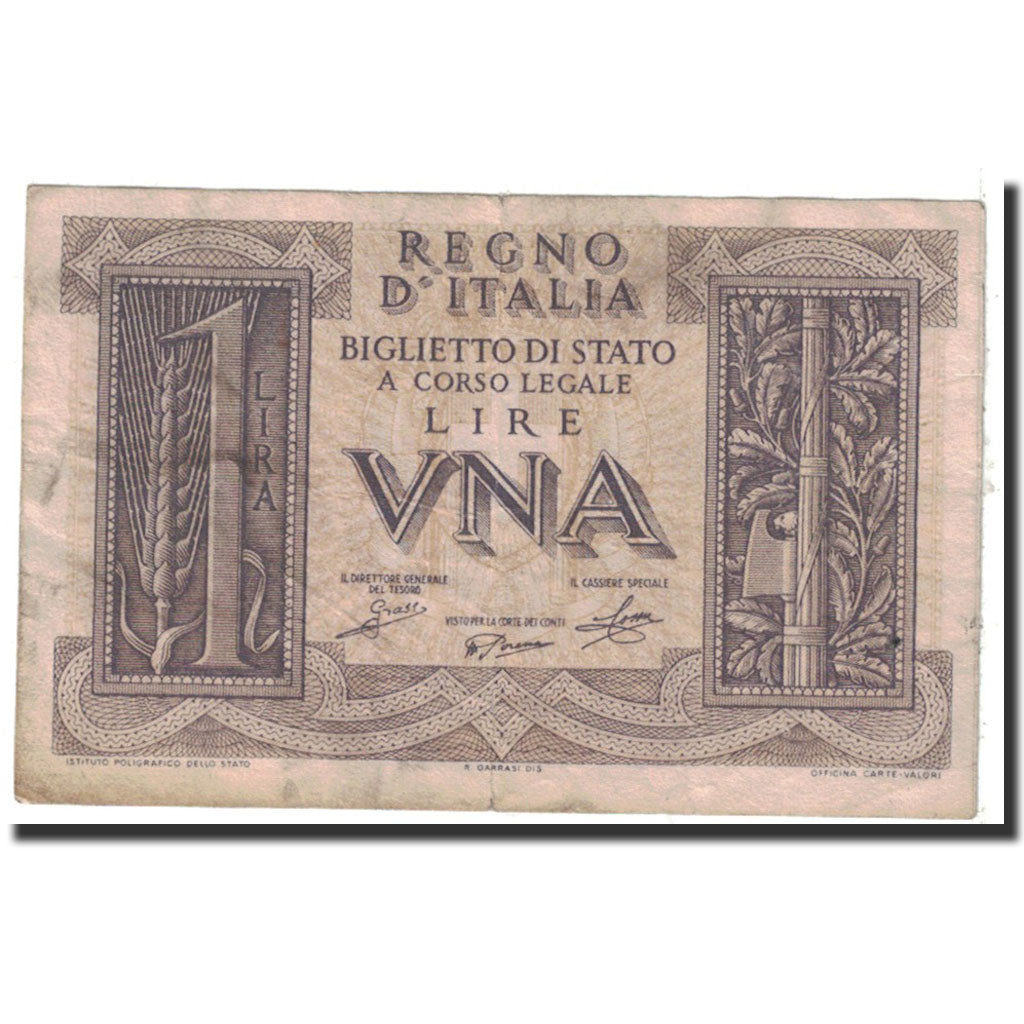 Banknote, Italy, 1 Lira, 1939, 1939-11-14, KM:26, VF(20-25)