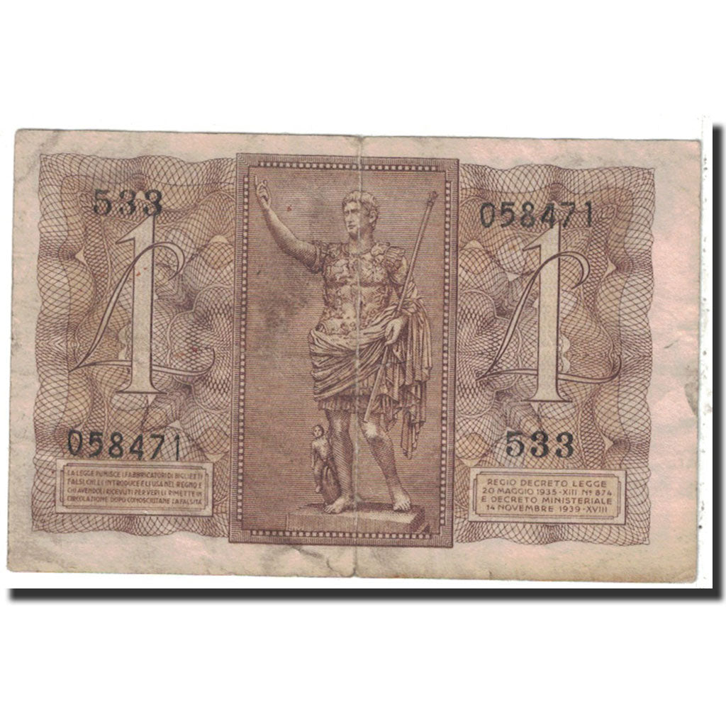 Banknote, Italy, 1 Lira, 1939, 1939-11-14, KM:26, VF(20-25)