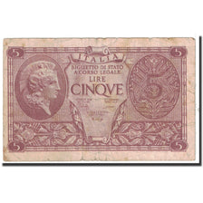 Banknote, Italy, 5 Lire, 1944, 1944-11-23, KM:31b, VF(20-25)
