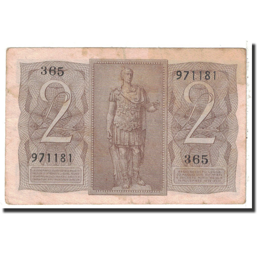 Banknote, Italy, 2 Lire, 1939, 1939-11-14, KM:27, VF(30-35)