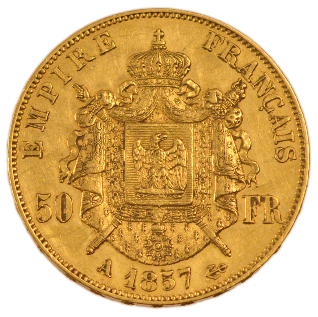 FRANCE, Napoléon III, 50 Francs, 1857, Paris, KM #785.1, AU(50-53), Gold, Gadour