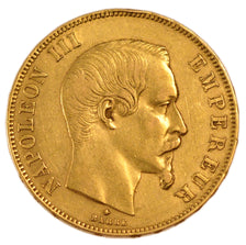 FRANCE, Napoléon III, 50 Francs, 1859, Strasbourg, KM #785.2, AU(50-53), Gold, G