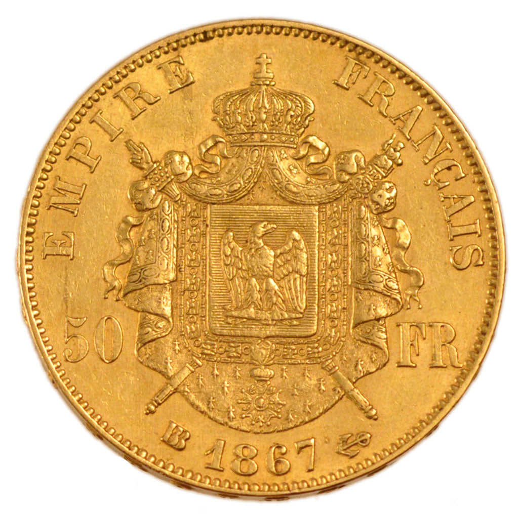 FRANCE, Napoléon III, 50 Francs, 1867, Strasbourg, AU(55-58), Gold, Gadoury #...